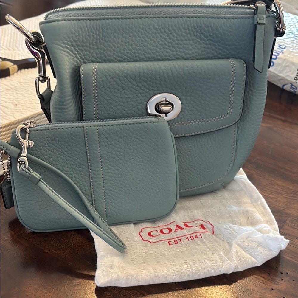 Coach Blue Crossbody Bag Set with Pebbled Leather